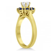 Prong Set Halo Blue Sapphire Engagement Ring 18k Yellow Gold (0.68ct)