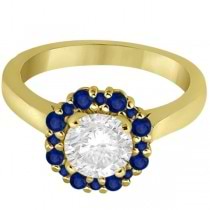 Prong Set Halo Blue Sapphire Engagement Ring 18k Yellow Gold (0.68ct)