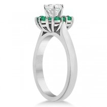 Prong Set Floral Halo Emerald Engagement Ring 14k White Gold (0.68ct)