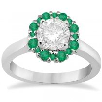 Prong Set Floral Halo Emerald Engagement Ring 18k White Gold (0.68ct)