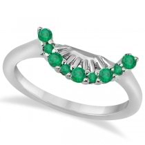 Halo Green Emerald Engagement Ring & Band 14K White Gold (1.08ct)