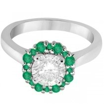 Halo Green Emerald Engagement Ring & Band 18K White Gold (1.08ct)