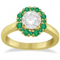 Halo Green Emerald Engagement Ring & Band 18K Yellow Gold (1.08ct)