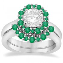 Halo Green Emerald Engagement Ring & Band Platinum (1.08ct)