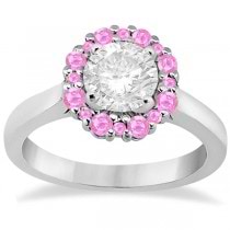 Prong Set Halo Pink Sapphire Engagement Ring 14k White Gold (0.68ct)