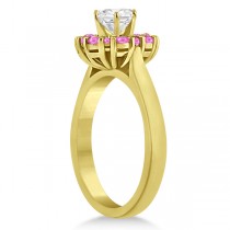 Prong Set Halo Pink Sapphire Engagement Ring 14k Yellow Gold (0.68ct)
