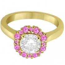 Prong Set Halo Pink Sapphire Engagement Ring 18k Yellow Gold (0.68ct)