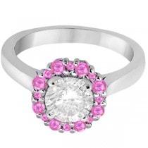 Halo Pink Sapphire Engagement Ring & Band 18K White Gold (1.08ct)