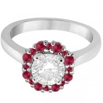 Prong Set Floral Halo Ruby Engagement Ring 18k White Gold (0.68ct)