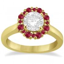 Prong Set Floral Halo Ruby Engagement Ring 18k Yellow Gold (0.68ct)