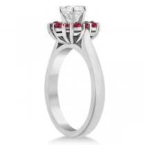 Prong Set Floral Halo Ruby Engagement Ring Platinum (0.68ct)
