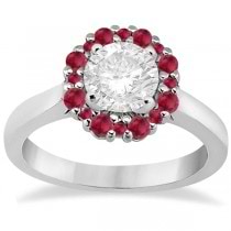 Halo Ruby Engagement Ring & Wedding Band 14k White Gold (1.08ct)