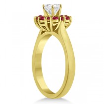 Halo Ruby Engagement Ring & Wedding Band 18k Yellow Gold (1.08ct)