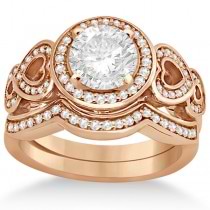 Halo Heart Engagement Ring & Wedding Band 18kt Rose Gold (0.50ct.)