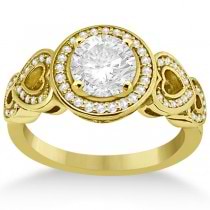 Halo Heart Engagement Ring & Wedding Band 18kt Yellow Gold (0.50ct.)