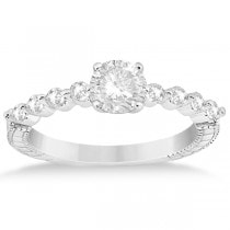 Filigree Diamond Engagement Ring & Wedding Band 14k White Gold 0.54ct