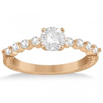 Filigree Diamond Engagement Ring & Wedding Band 18k Rose Gold 0.54ct
