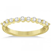 Filigree Designed Ten Diamond Wedding Band in 14k Yellow Gold 0.30ct