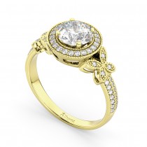 Halo Diamond Butterfly Engagement Ring 18k Yellow Gold (0.33ct)