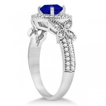 Halo Diamond Butterfly Blue Sapphire Engagement Ring 14k White Gold (1.33ct)