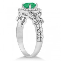 Halo Diamond Butterfly Emerald Engagement Ring 14k White Gold (1.33ct)