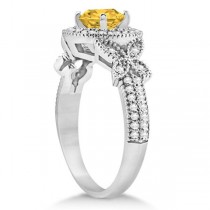 Halo Diamond Butterfly Yellow Sapphire Engagement Ring 14k White Gold (1.33ct)