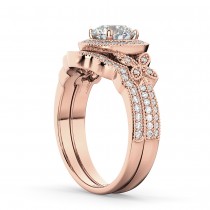 Butterfly Diamond Engagement Ring & Wedding Band 14k Rose Gold (0.58ct)