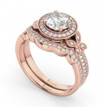 Butterfly Diamond Engagement Ring & Wedding Band 18k Rose Gold (0.58ct)