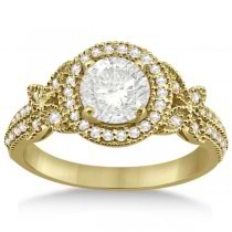 Butterfly Diamond Engagement Ring & Wedding Band 18k Yellow Gold (0.58ct)