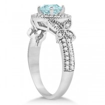 Butterfly Halo Diamond Aquamarine Bridal Set in 14k White Gold (1.58ct)