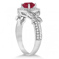 Butterfly Halo Diamond Ruby Bridal Set in 14k White Gold (1.58ct)