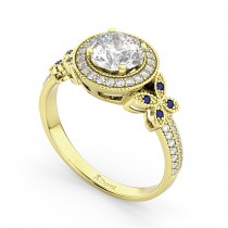 Diamond & Sapphire Butterfly Engagement Ring 14k Yellow Gold (0.35ct)