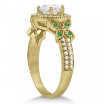 Butterfly Diamond & Emerald Engagement Ring & Band 18k Yellow Gold (0.50ct)