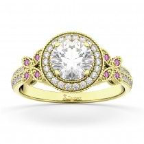 Diamond & Pink Sapphire Butterfly Engagement Ring 14k Yellow Gold (0.35ct)