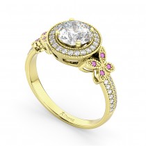 Diamond & Pink Sapphire Butterfly Engagement Ring 18k Yellow Gold (0.35ct)