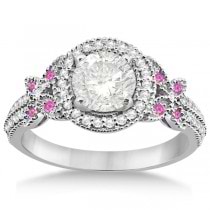 Diamond & Pink Sapphire Butterfly Engagement Ring Palladium (0.35ct)