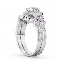 Butterfly Diamond & Pink Sapphire Engagement Set 14k White Gold (0.50ct)