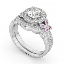 Butterfly Diamond & Pink Sapphire Engagement Set 18k White Gold (0.50ct)