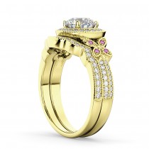 Butterfly Diamond & Pink Sapphire Engagement Set 18k Yellow Gold (0.50ct)