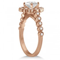 Diamond Halo Flower Engagement Ring & Wedding Band 14k Rose Gold (0.53ct)