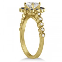 Flower Diamond & Blue Sapphire Engagement Ring 18k Yellow Gold (0.46ct)