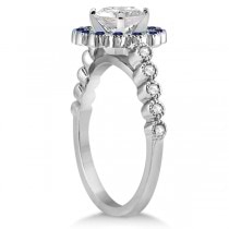 Flower Diamond & Blue Sapphire Bridal Ring Set 14k White Gold (0.66ct)