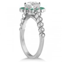 Flower Diamond and Emerald Engagement Ring 14k White Gold (0.45ct)