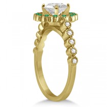 Flower Diamond and Emerald Engagement Ring 14k Yellow Gold (0.45ct)