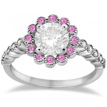 Flower Diamond & Pink Sapphire Engagement Ring 14k White Gold (0.46ct)