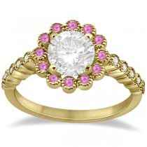 Flower Diamond & Pink Sapphire Engagement Ring 14k Yellow Gold (0.46ct)