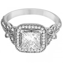 Butterfly Square Halo Diamond Engagement Ring 14k White Gold (0.34ct)