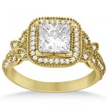 Butterfly Square Halo Diamond Engagement Ring 14k Yellow Gold (0.34ct)