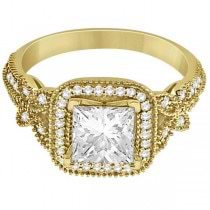 Butterfly Square Halo Diamond Engagement Ring 14k Yellow Gold (0.34ct)
