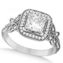 Butterfly Square Halo Diamond Engagement Ring Platinum (0.34ct)